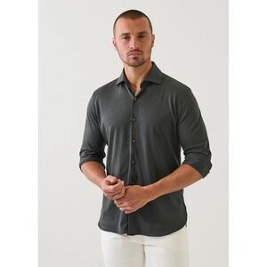 PATRICK ASSARAF Mens Charcoal Grey Silk Cotton Blend Button Down Shirt Size M